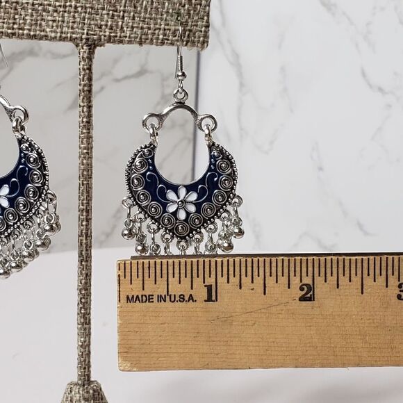 BOHEMIAN GYPSY Enameled Floral Beaded French Hook Earrings - Picture 7 of 7